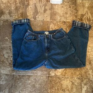 Women’s LL Bean Flannel Lined Original Fit/Relaxed Jeans - Elastic Waist Size 14